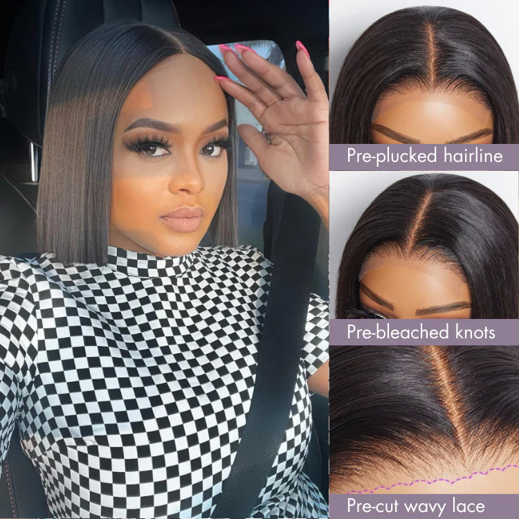 180% Density Deep Curl Bob 4x4 Closure Lace 12 inches Wig+Blunt Cut Bob 4x4 Closure Lace 08 inches Wig