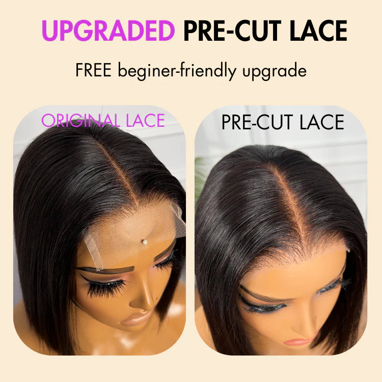 180% Density Deep Curl Bob 4x4 Closure Lace 12 inches Wig+Blunt Cut Bob 4x4 Closure Lace 08 inches Wig