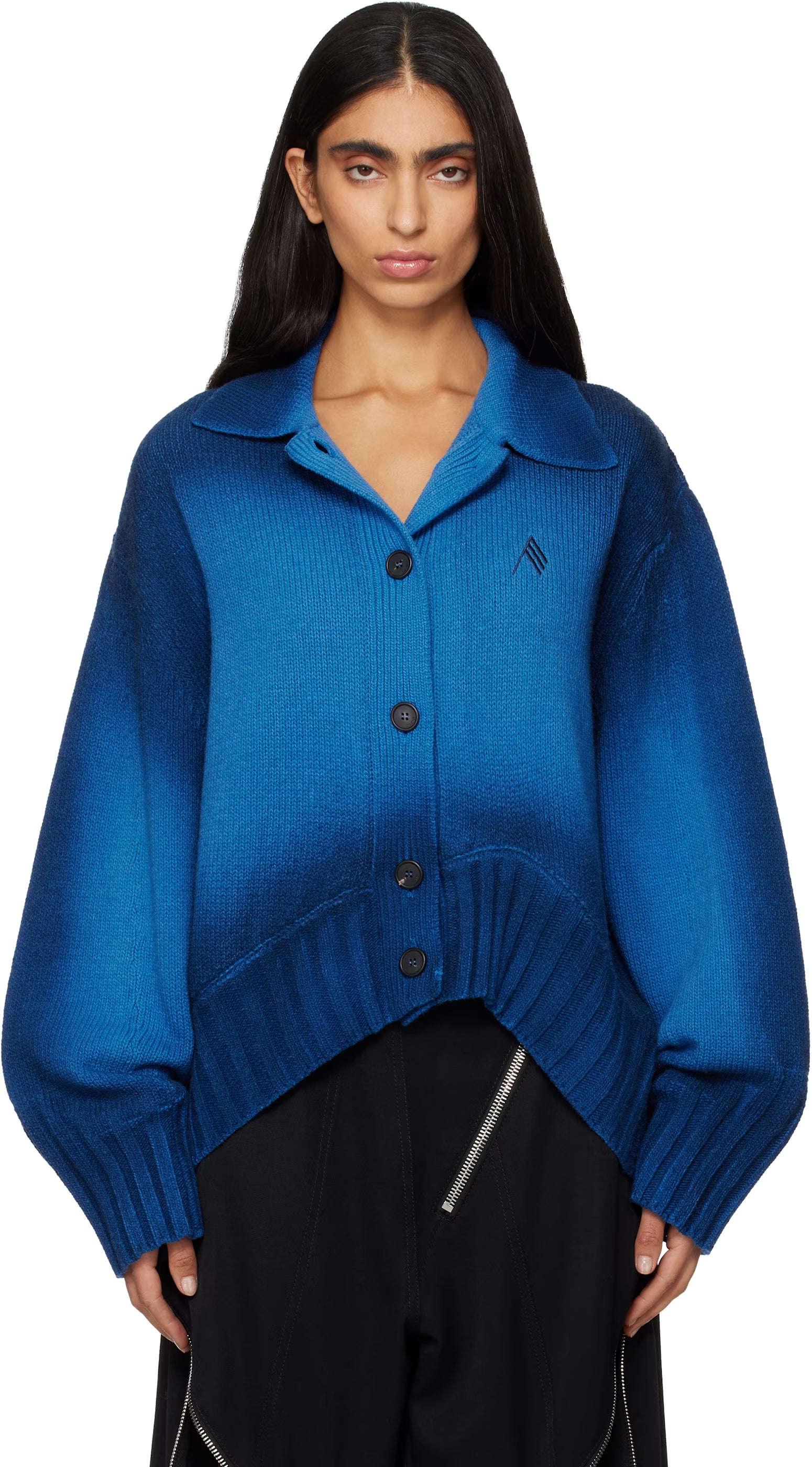 The Attico Blue Sprayed Wool Cashmere Cardigan