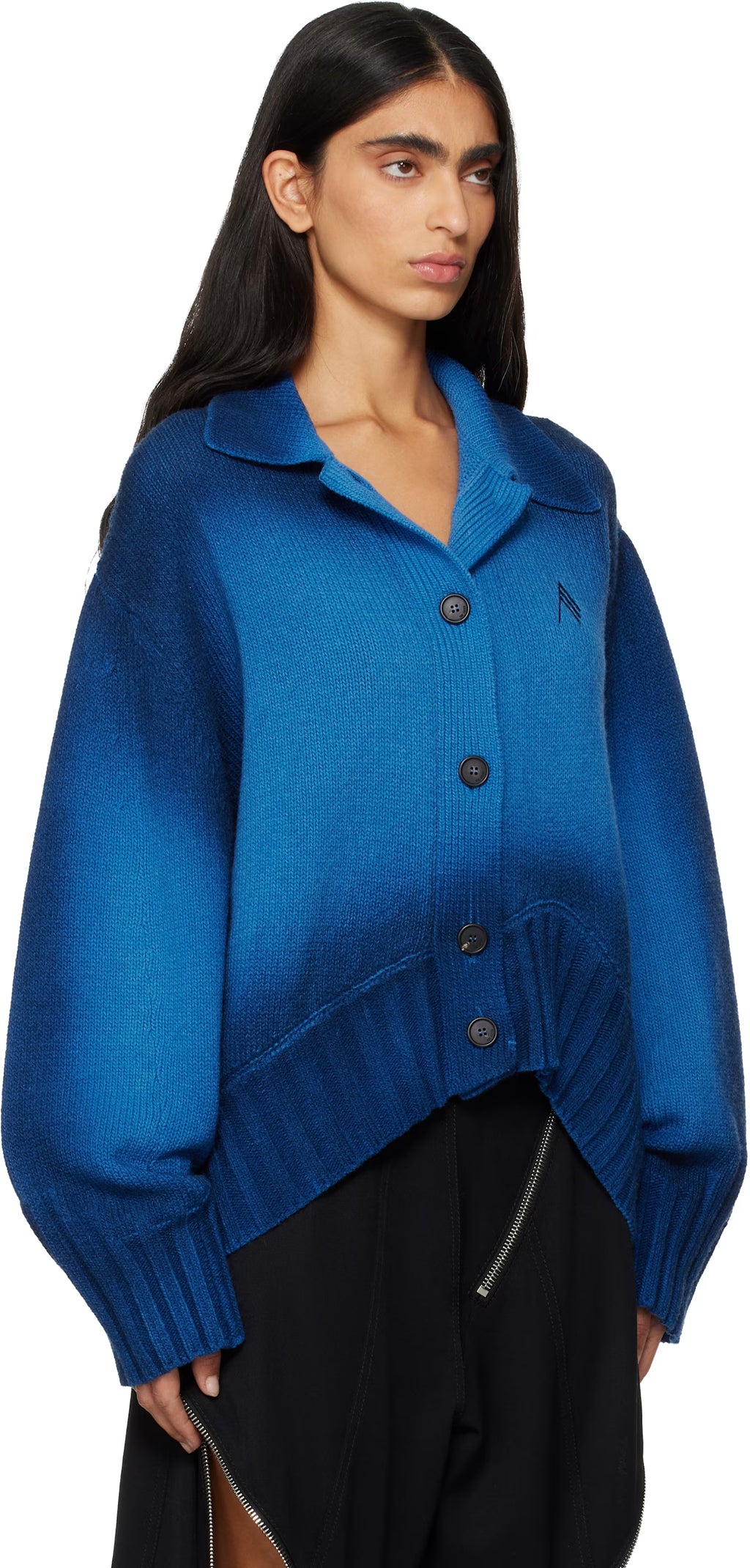 The Attico Blue Sprayed Wool Cashmere Cardigan