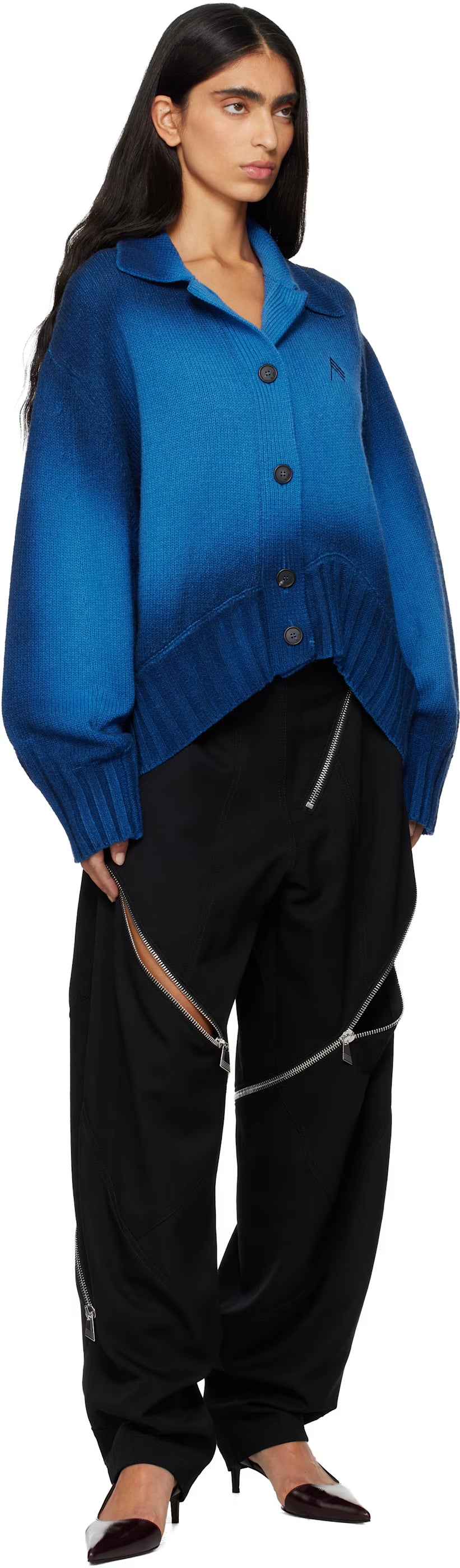 The Attico Blue Sprayed Wool Cashmere Cardigan