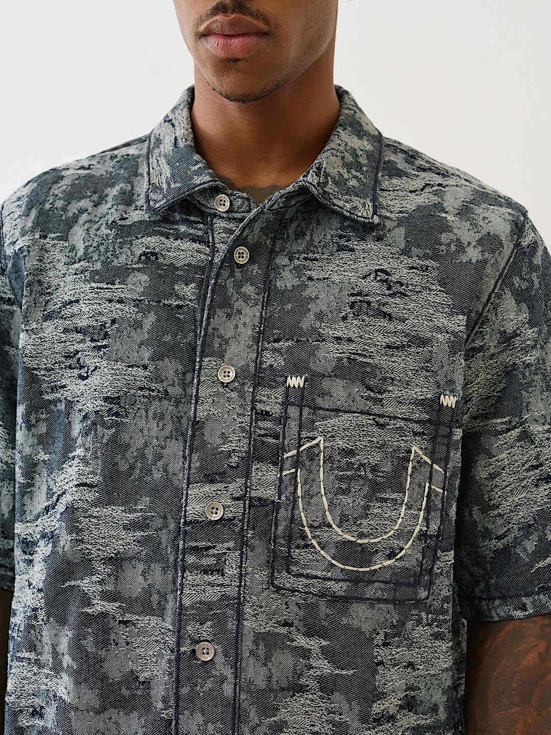 True Religion Shirt Super T Jacquard Oversze Midnight Rider Dark Wash