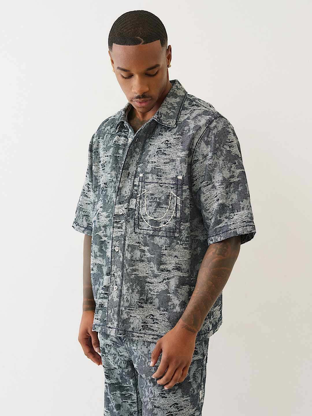 True Religion Shirt Super T Jacquard Oversze Midnight Rider Dark Wash