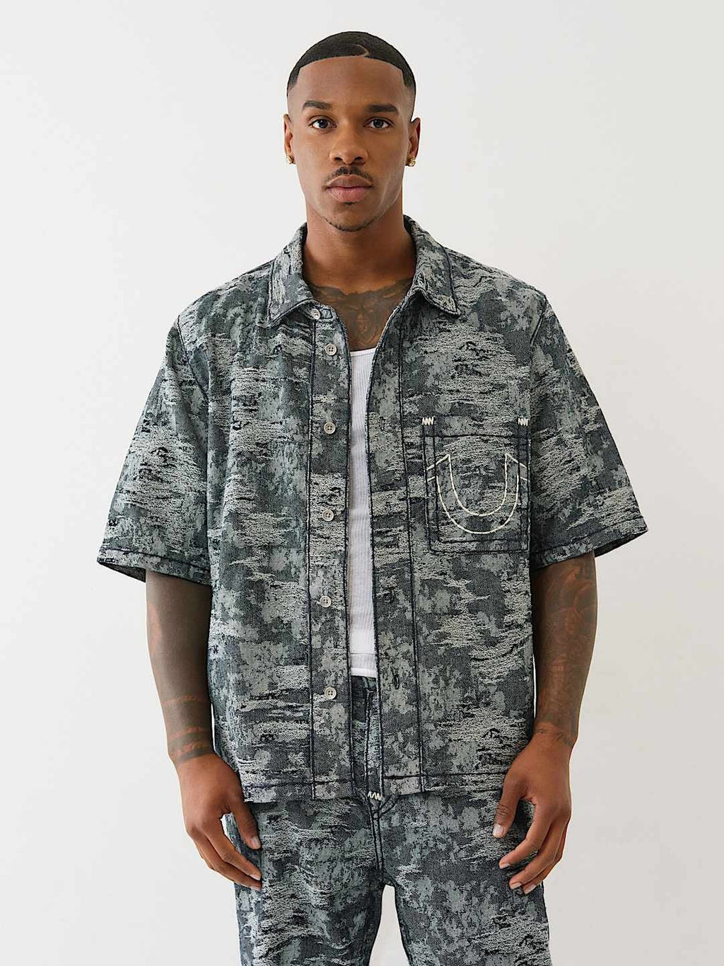 True Religion Shirt Super T Jacquard Oversze Midnight Rider Dark Wash
